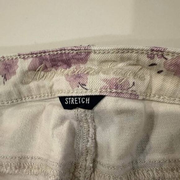 Vintage Y2K American Eagle Floral Boho Skinny Denim Jeans Women's 8 Long Cream - Picture 5 of 8